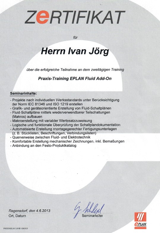 Zertifikat Eplan Fluid
