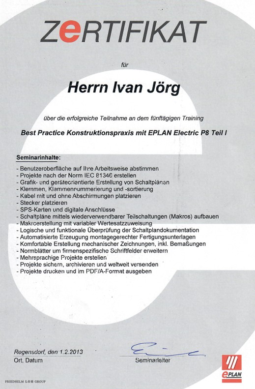 Zertifikat Eplan P8
